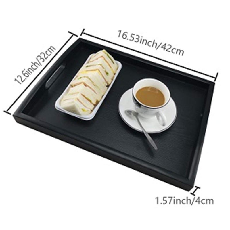 DILLMAN Serving Tray Large Black Wood Rectangle Food Tray Butler Tray Breakfast Tray with Handles (Medium) - Image 2